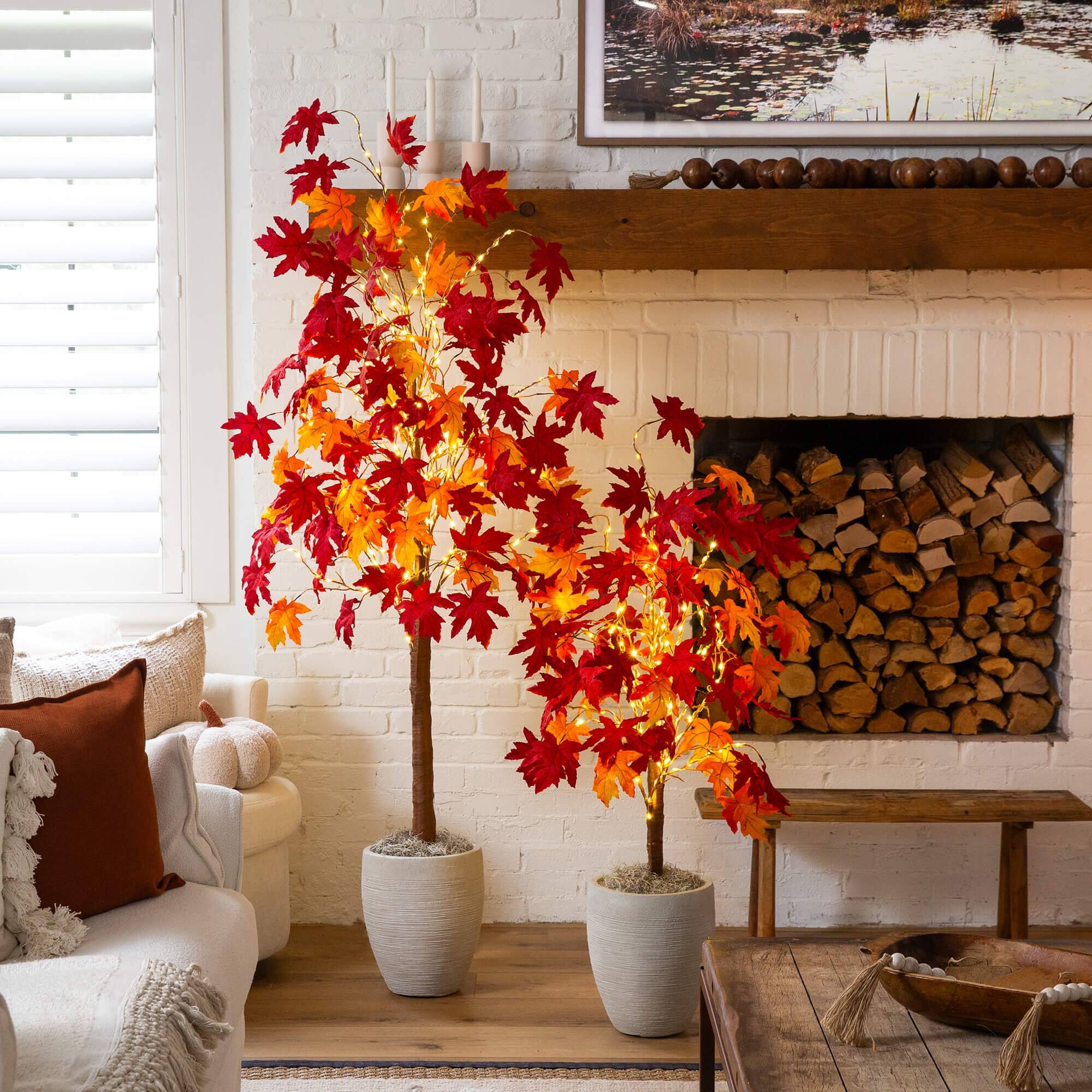 6ft. Pre-Lit Autumn Weeping Maple Artificial Fall Tree with 300 Warm White LED Lights